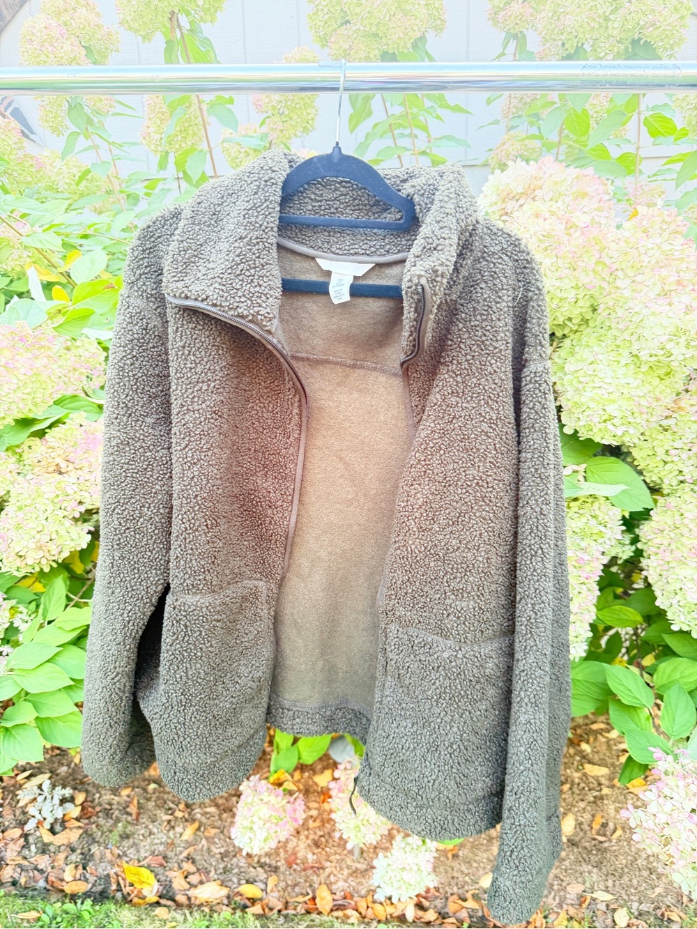 H&M Olive Green Teddy Fleece Zip-Up Jacket